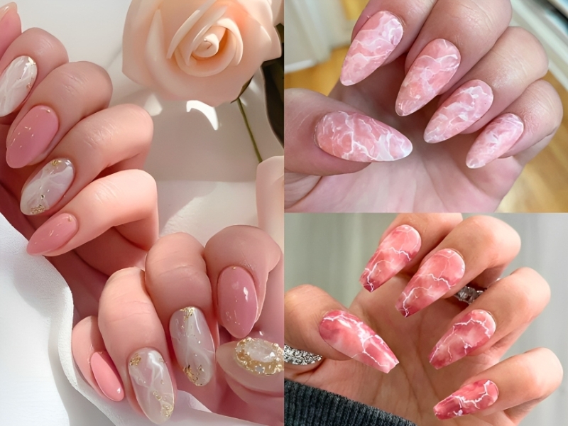 Mẫu vẽ nail đơn giản họa tiết vân đá