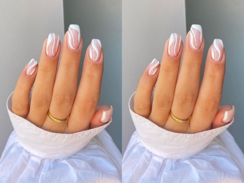 Mẫu nail vẽ đơn giản họa tiết đường cong