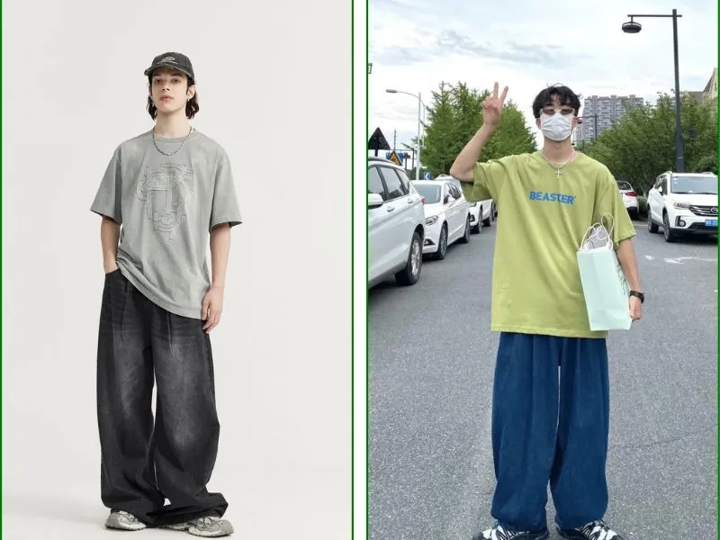 Quần ống rộng nam + áo phông oversize