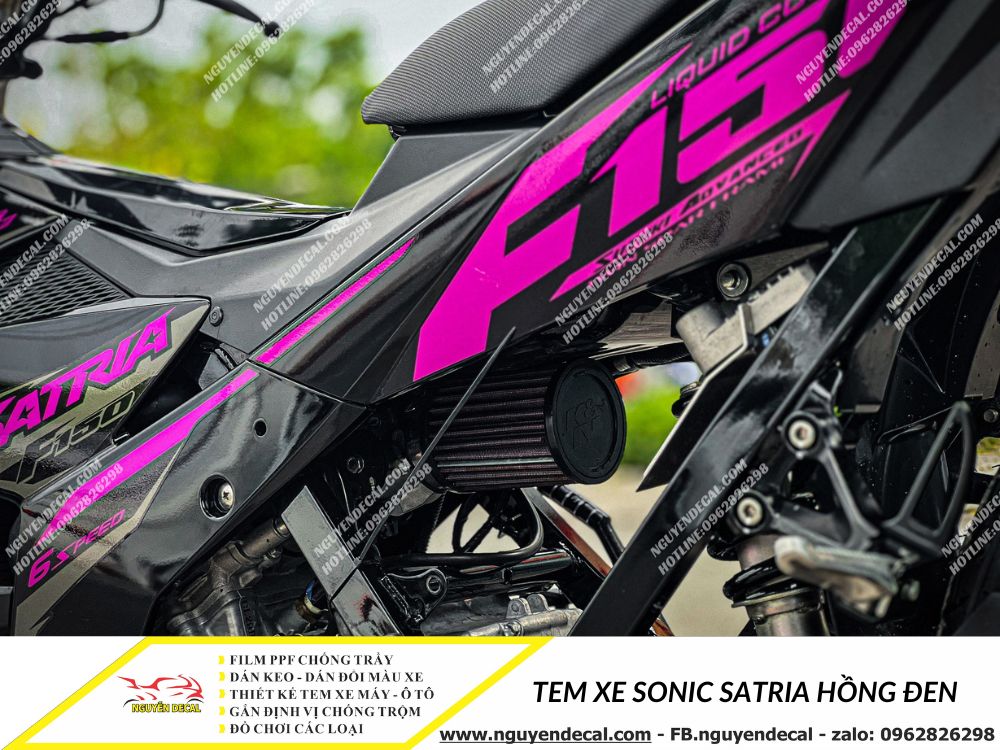 Tem xe Sonic Satria hồng đen