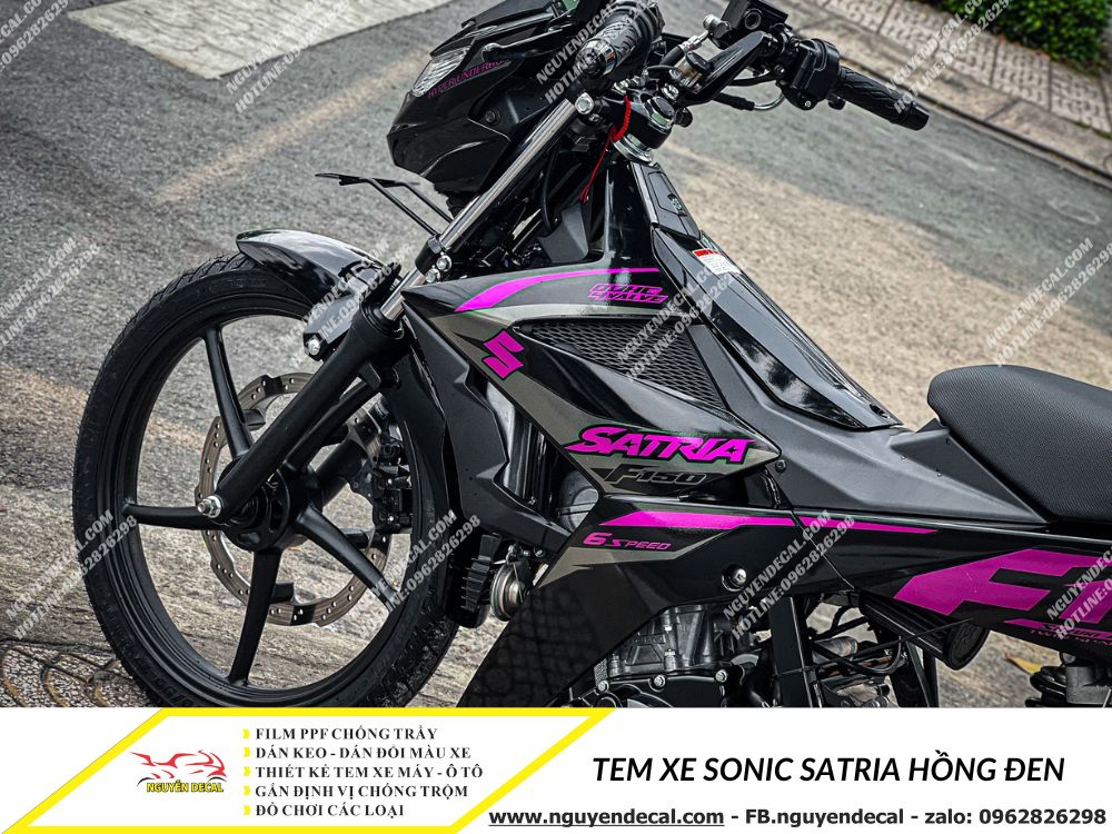 Tem xe Sonic Satria hồng đen