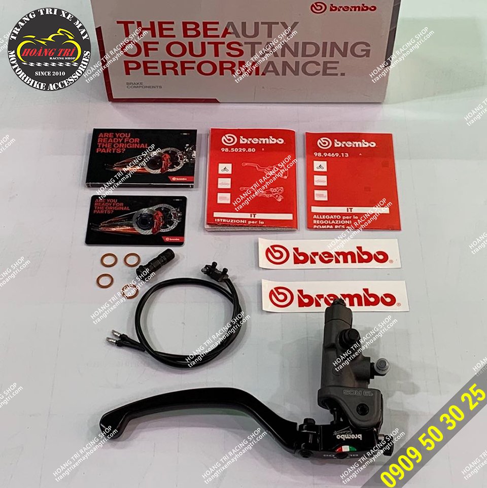 Có đầy đủ phụ kiện lắp đặt đi kèm theo sản phẩm tay thắng Brembo RCS 19