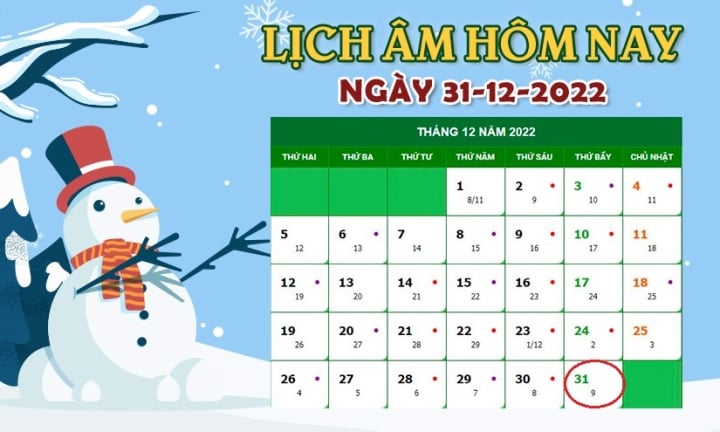 Lịch âm 31/12 - tra cứu lịch âm hôm nay thứ 7 ngày 31/12/2022 - 1