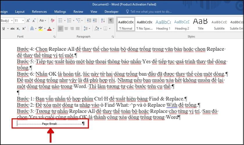 xóa chỗ trống bằng paragraph