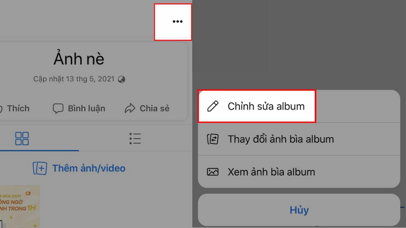 Chọn mục Chỉnh sửa Album