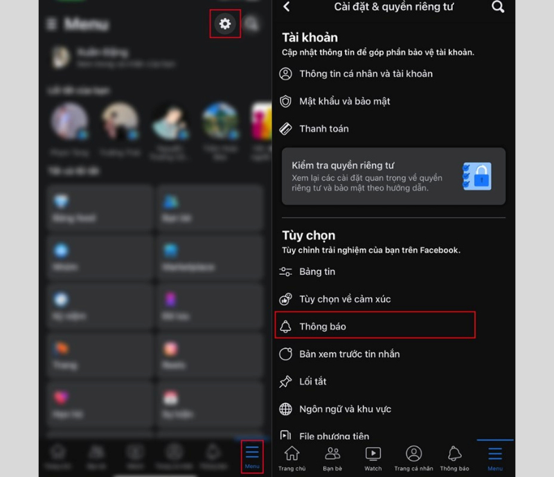 Truy cập vào mục Thông báo trên Facebook