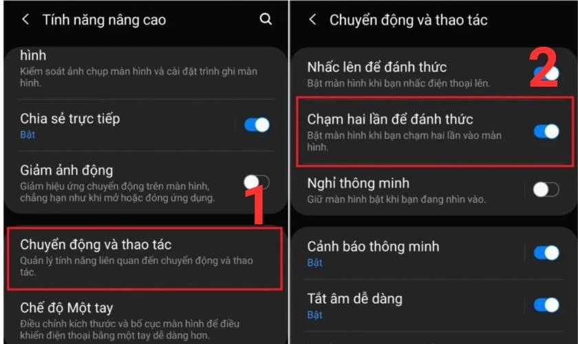 Bật tính năng chạm 2 lần mở màn hình Samsung