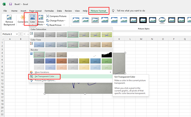 Chèn ảnh chữ ký điện tử kèm con dấu Excel