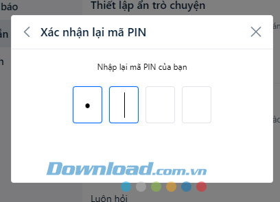 Cài đặt mã pin thành công