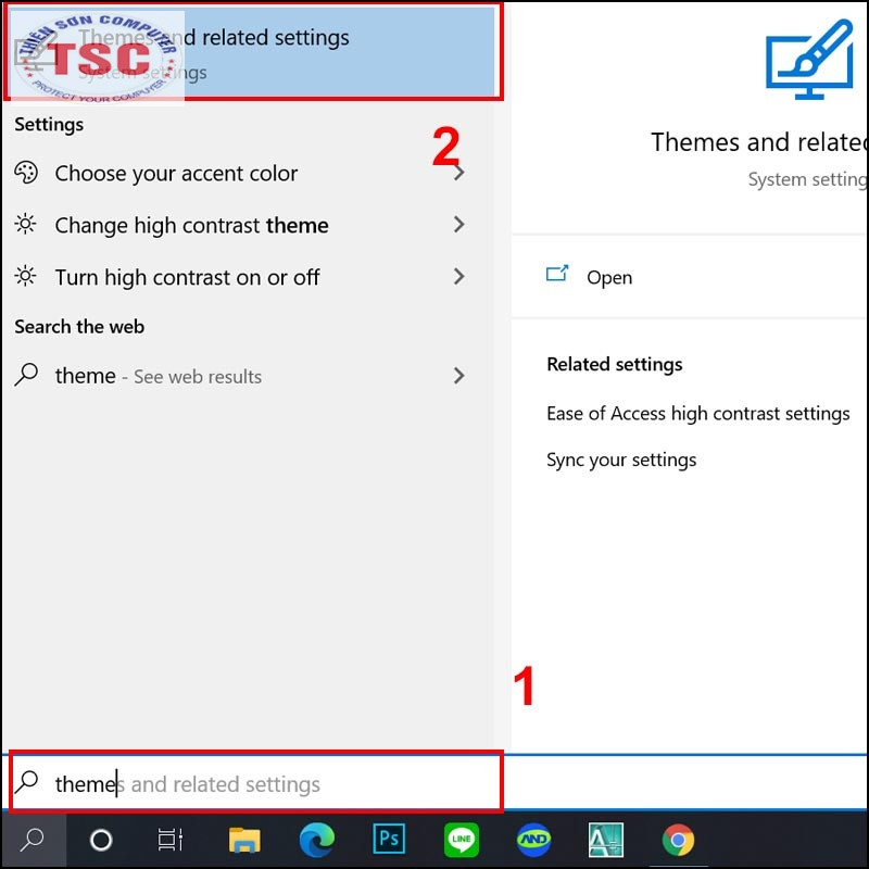 Chọn Themes and related settings.