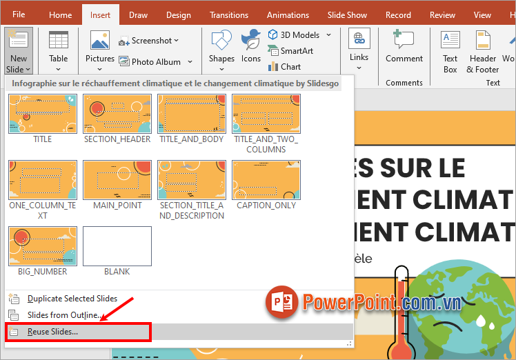 Cách ghép file PowerPoint sử dụng Reuse Slides