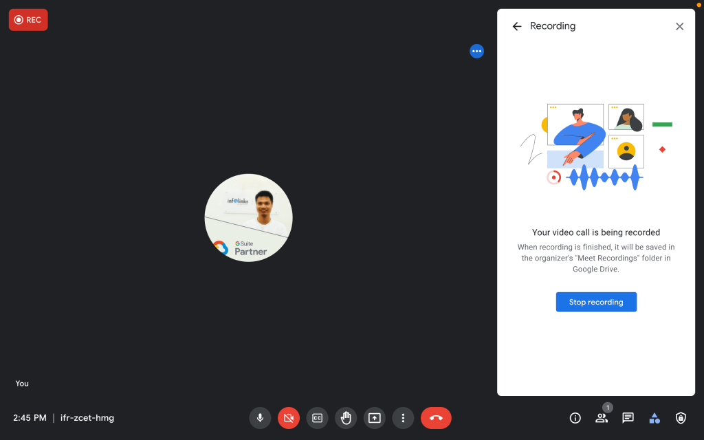 Dừng Ghi trong cuộc họp Google Meet