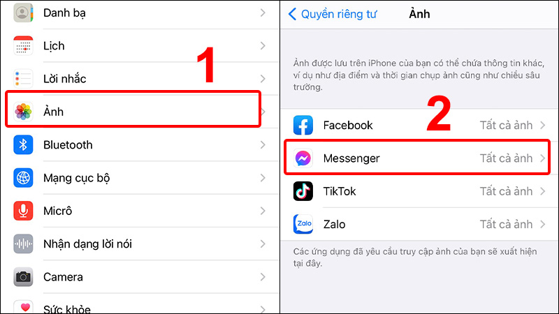 Chọn Ảnh và chọn ứng dụng Messenger