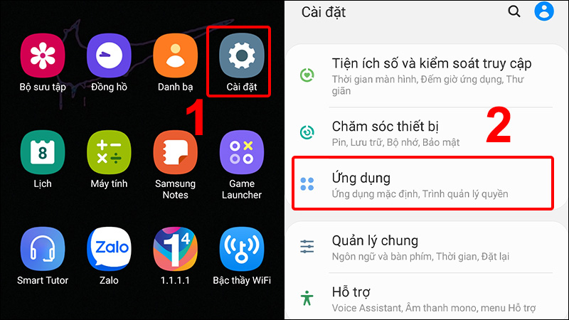 Vào Cài đặt và chọn Ứng dụng