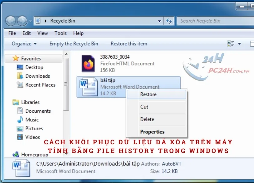 Khôi Phục Dữ Liệu Đã Xóa Trên Máy Tính Bằng File History