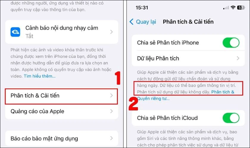 Cuộn xuống và chọn Phân tích & Cải tiến