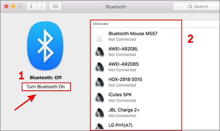 Nhấp và chọn mở Bluetooth