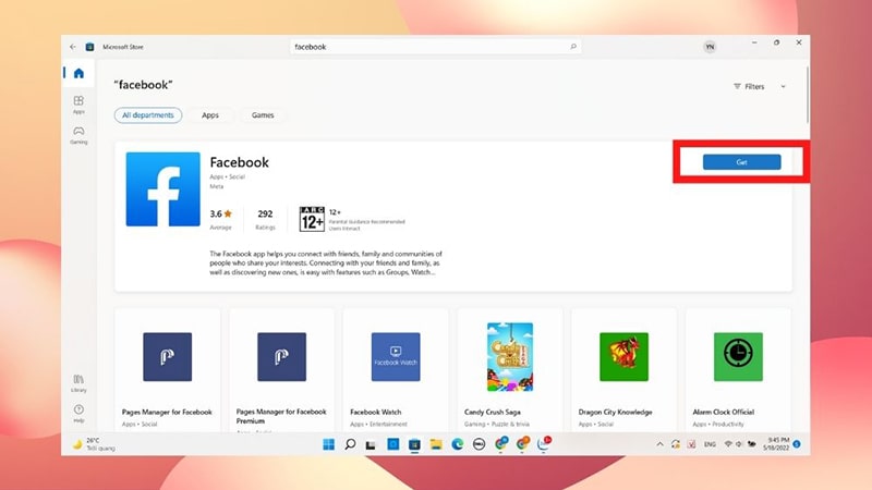 download facebook ve may tinh thong qua microsoft store b3