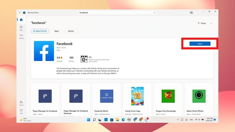 download facebook ve may tinh thong qua microsoft store b4