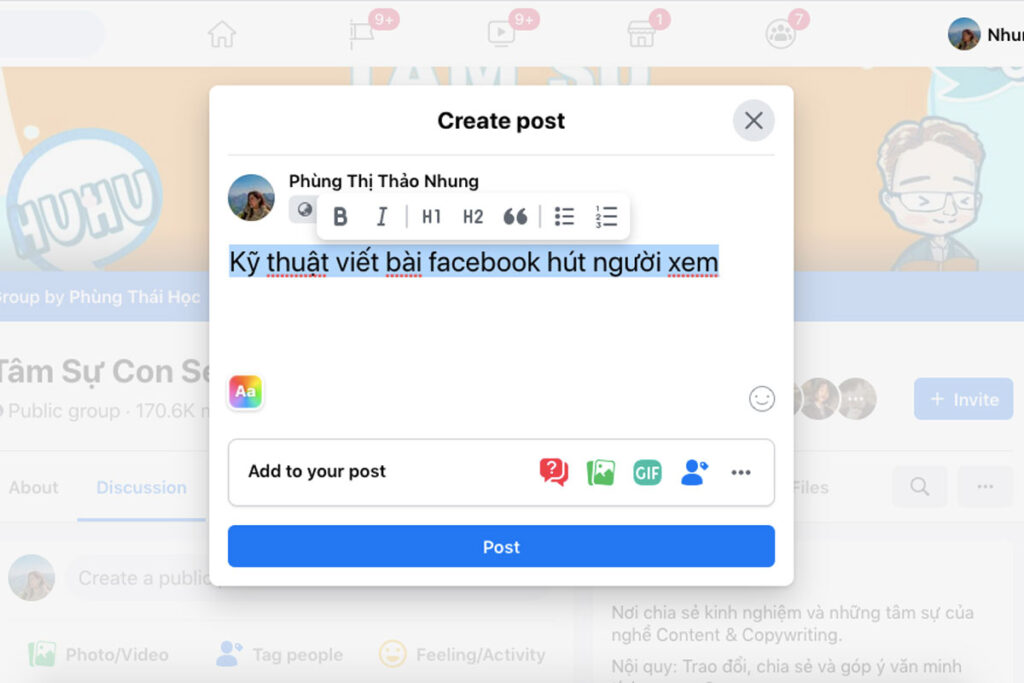 trang trí bài viết facebook group