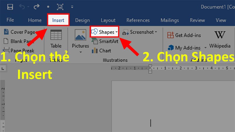 Mở file Word > Chọn thẻ Insert > Nhấn chọn phần Shapes