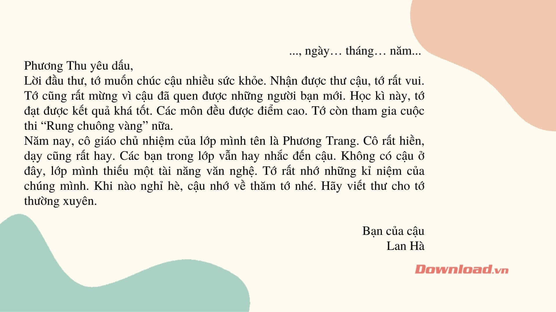 Thư gửi bạn thân ngắn