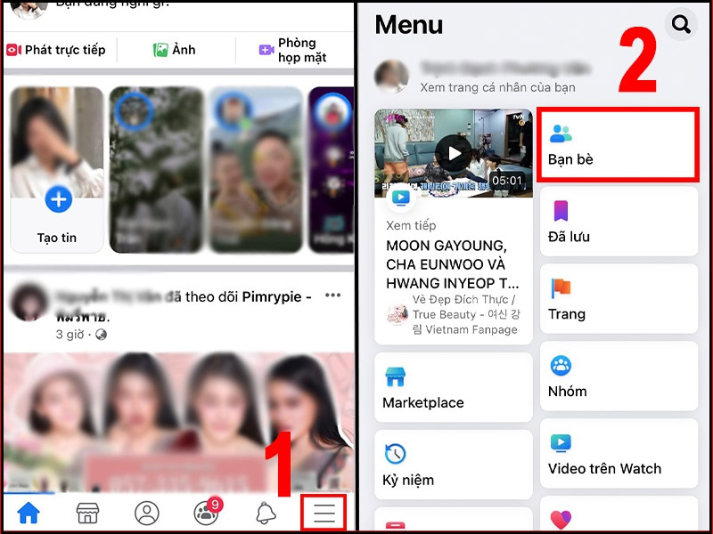 Chọn biểu tượng Menu 3 gạch và nhấn vào tùy chọn Bạn bè