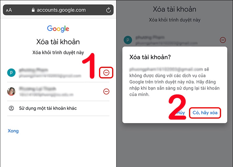 Cách xóa tài khoản Google trên iPhone khỏi trình duyệt web