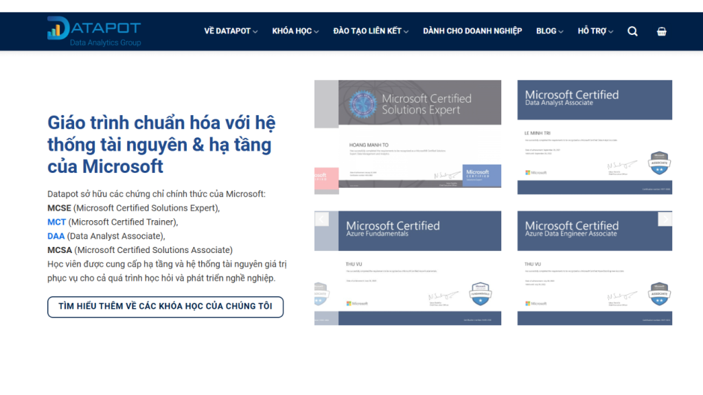 DataPot, trung tâm đào tạo các khóa DA