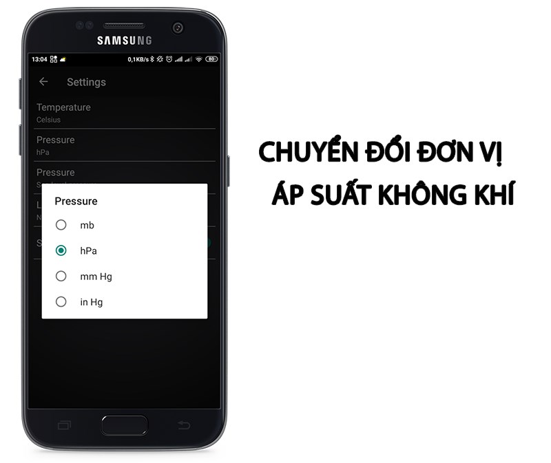 Dễ dàng chuyển đổi đơn vị áp suất không khí, nhiệt độ, độ ẩm