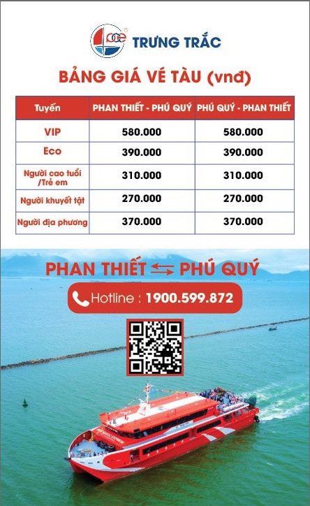 Vé VIP 2 chiều Phan Thiết <-> Phú Quý - tàu Trưng Trắc