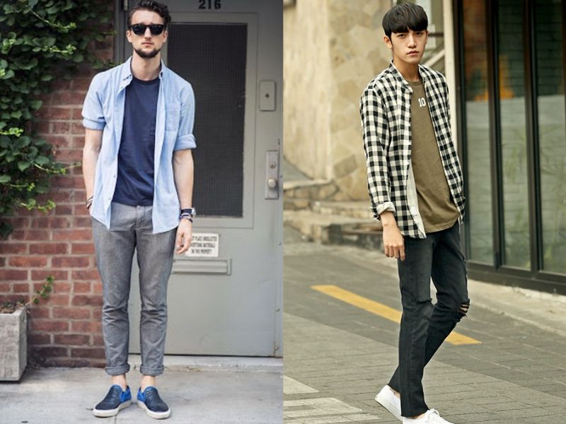 Mix áo sơ mi khoác ngoài với quần jeans