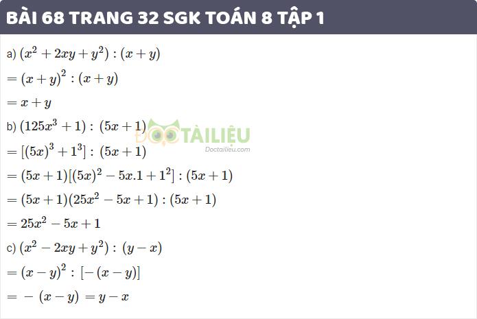 giải bài 68 sgk Toán 8 tập 1 trang 31