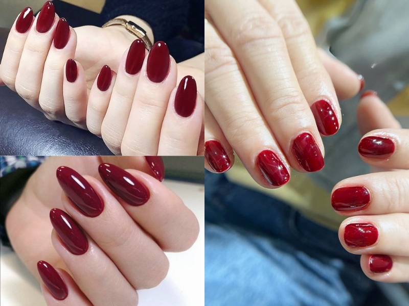 mẫu nail màu đỏ rượu sơn gel