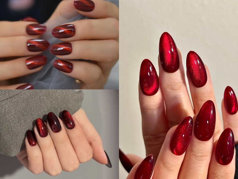 nail đỏ rượu hiệu ứng mắt mèo