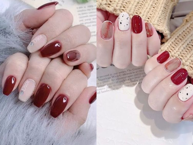 nail đỏ rượu Hàn Quốc