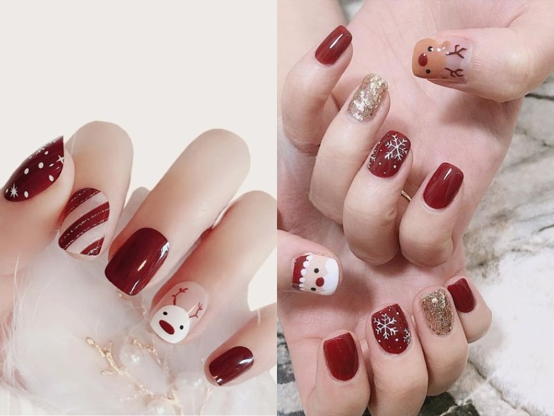 nail đỏ rượu Giáng Sinh