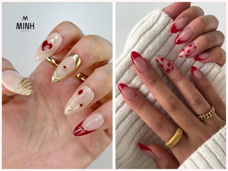 Những mẫu nail trắng kết hợp đỏ