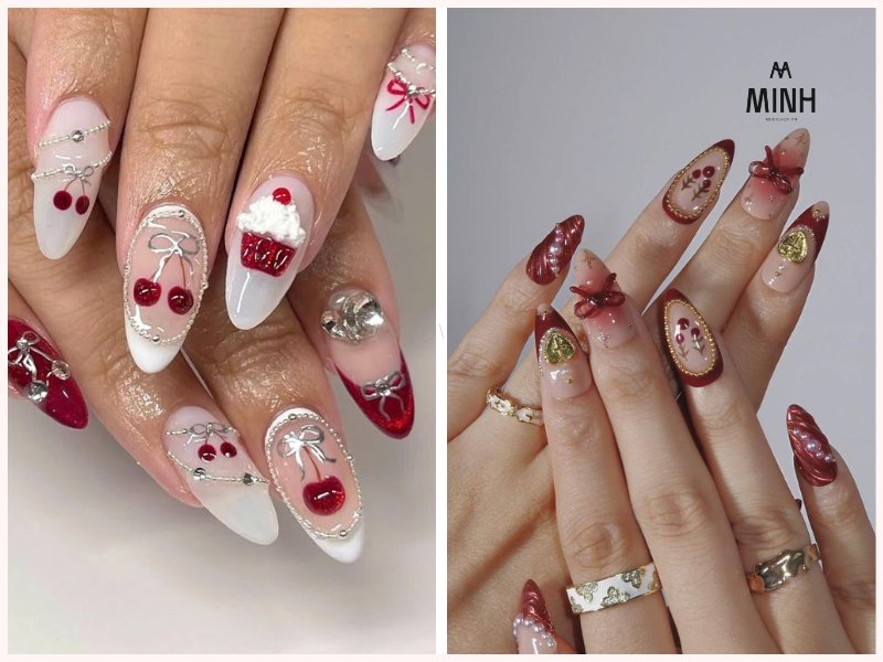 Những mẫu nail trắng kết hợp đỏ