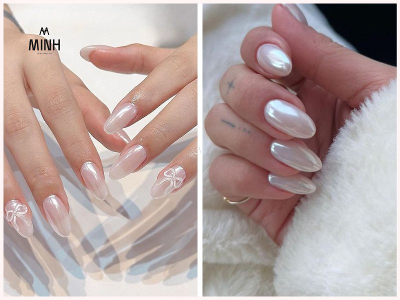 Mẫu nail màu trắng tráng gương