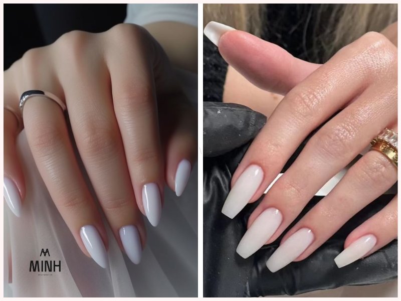 Mẫu nail màu trắng trơn