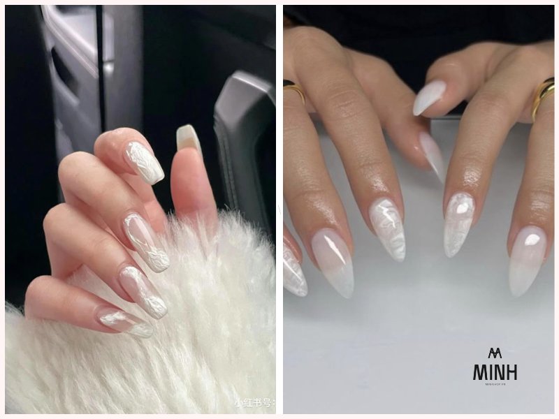 Những mẫu nail trắng loang thanh lịch