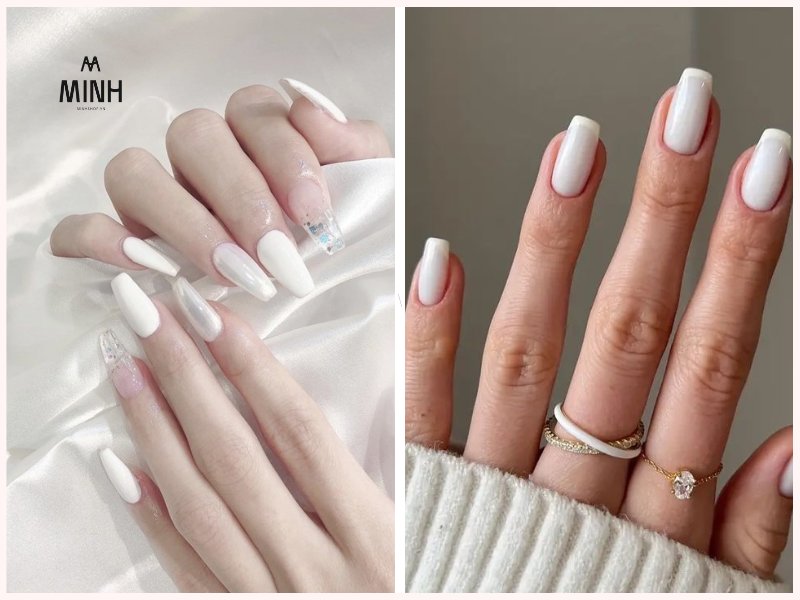 Mẫu nail màu trắng trơn