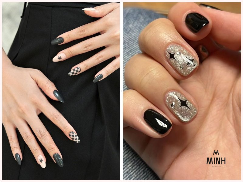 Nail trắng đen cá tính