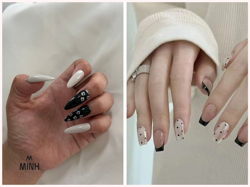 Nail trắng đen cá tính