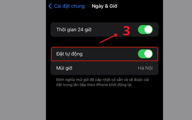 Gạt nút sang phải để bắt tính năng Đặt tự động