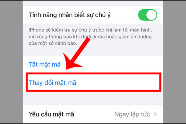 Lựa chọn thay đổi mật mã cho iPhone