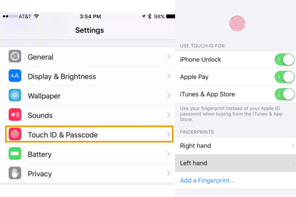 Chọn Add a Fingerprint để cài đặt Touch ID