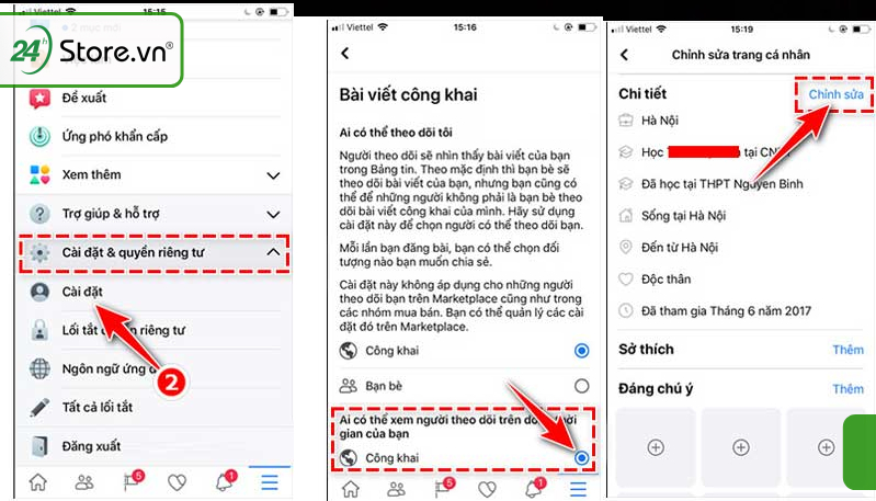 Tại giao diện app Facebook bạn vào mục Cài đặt