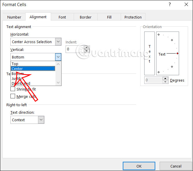 Chỉnh chiều dọc trong ô Excel